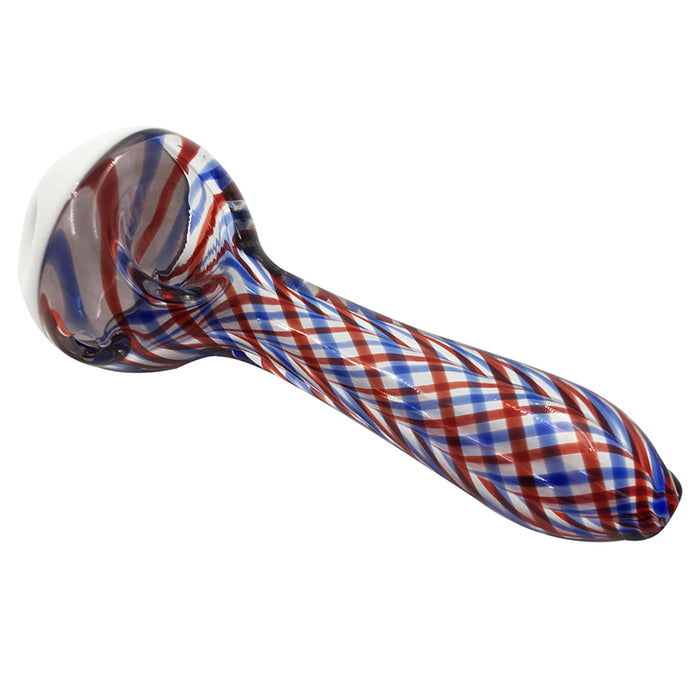 Poker Face Spoon Pipe With Red/Blue Spiral Stripe Hand Pipe 103#