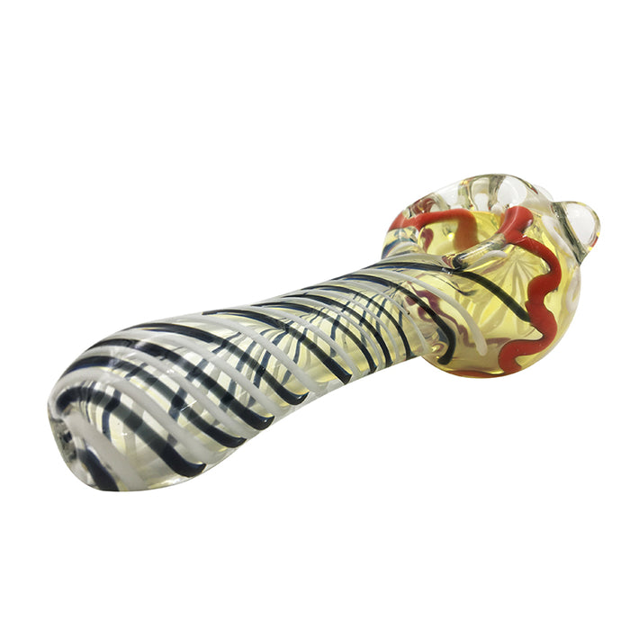 Beautiful Glass Hand Pipe with Black Grain and Colored Flower 371#