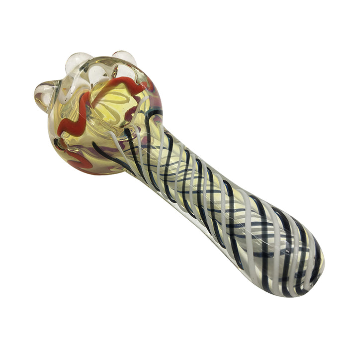 Beautiful Glass Hand Pipe with Black Grain and Colored Flower 371#