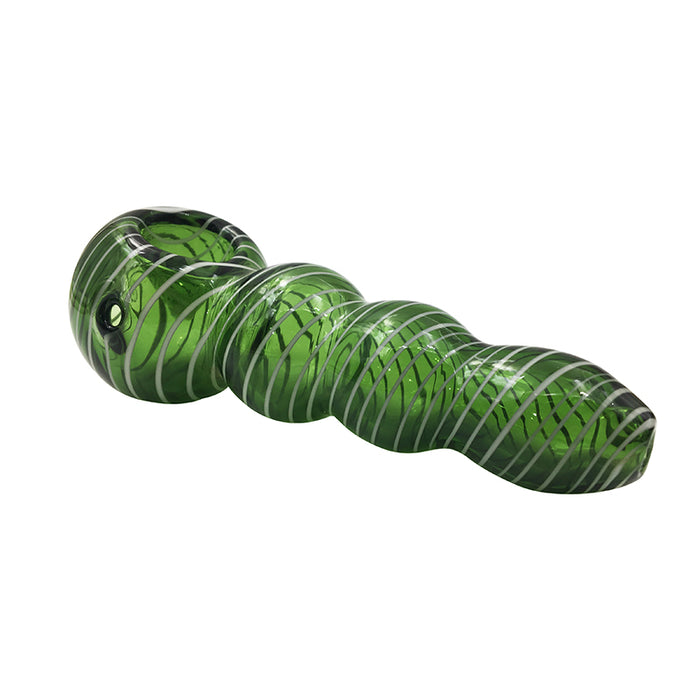 Hot Popular Glass Spoon Pipes Green Color with White Line 379#