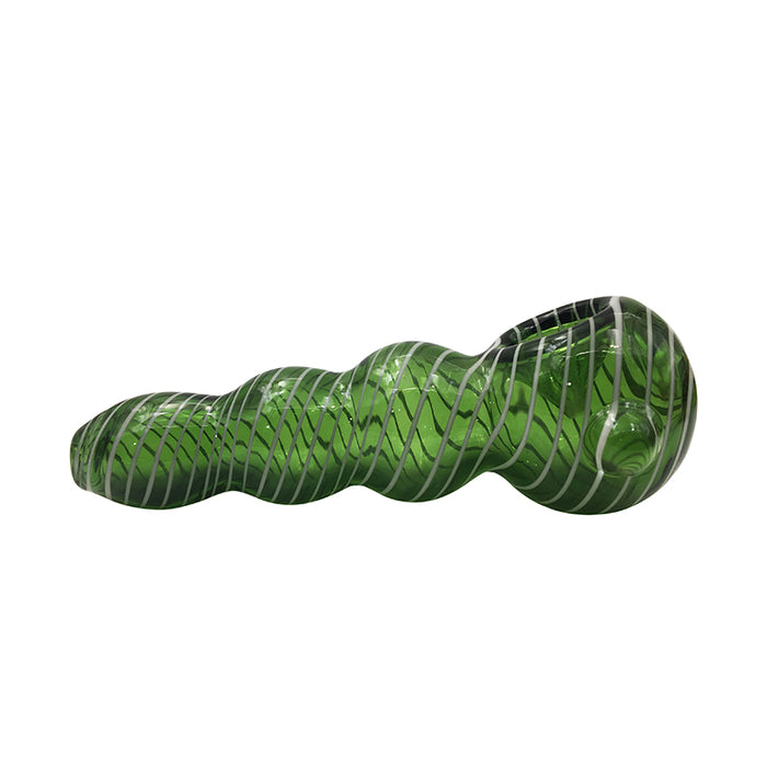 Hot Popular Glass Spoon Pipes Green Color with White Line 379#