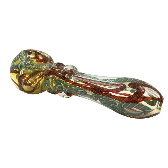 Glass Hand Pipe with Blue Glass Wrap and Rake Glass Spoon 384#