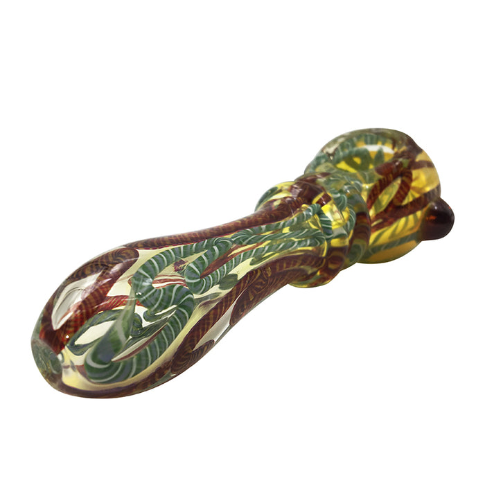 Glass Hand Pipe with Blue Glass Wrap and Rake Glass Spoon 384#