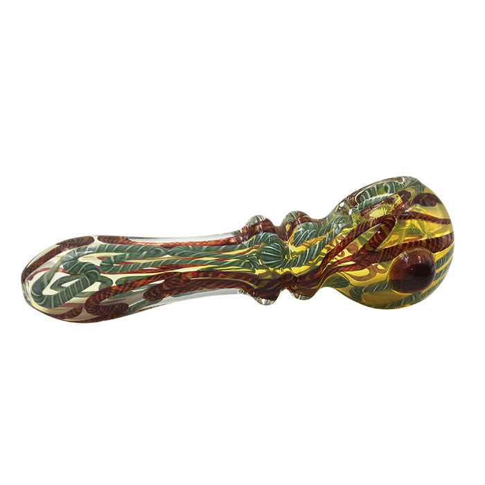 Glass Hand Pipe with Blue Glass Wrap and Rake Glass Spoon 384#