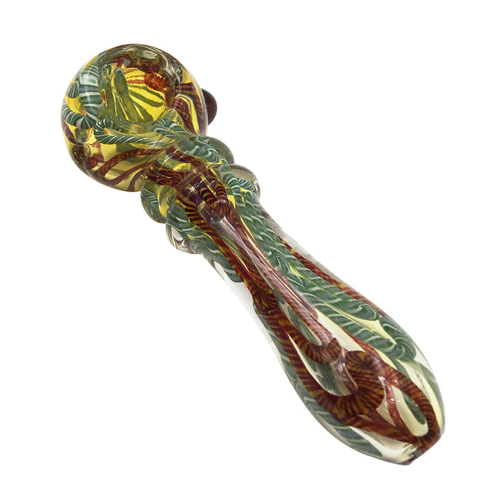 Glass Hand Pipe with Blue Glass Wrap and Rake Glass Spoon 384#
