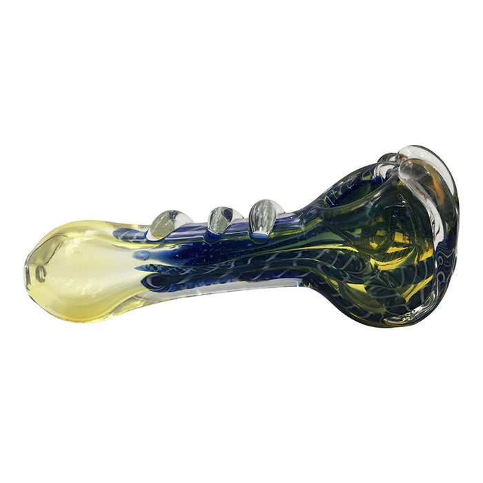 Spiral Glass Spoon Pipe--Fumed Inside-Out Stripe Frit Has claws Bowl 098#