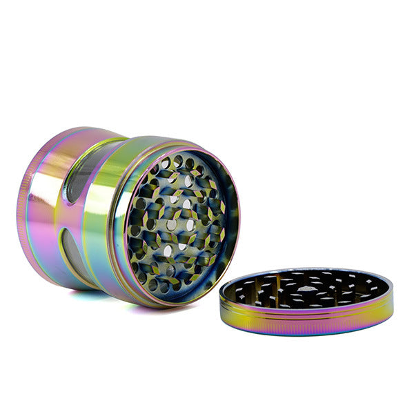 Ice Blue Thin Waist Side Transparent Window 4 Piece Zinc Alloy 63MM Weed Grinder