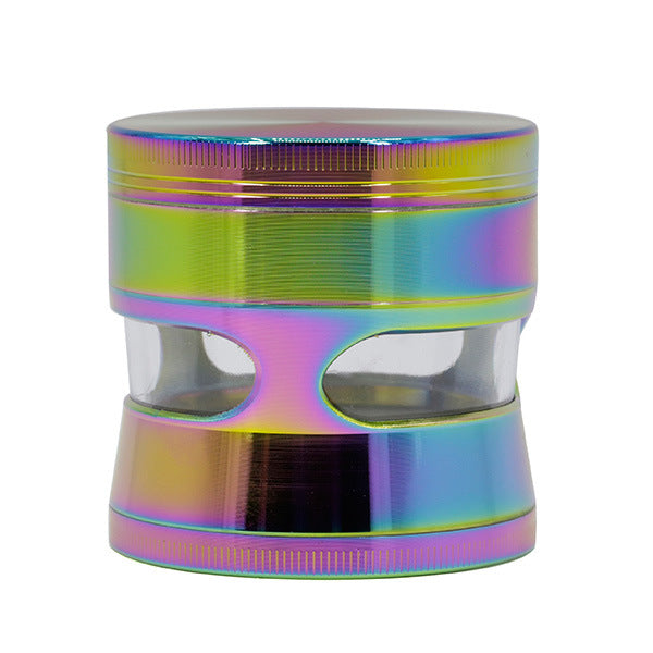 Ice Blue Thin Waist Side Transparent Window 4 Piece Zinc Alloy 63MM Weed Grinder