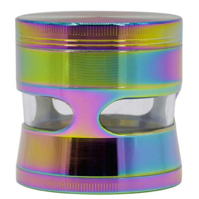 Ice Blue Thin Waist Side Transparent Window 4 Piece Zinc Alloy 63MM Weed Grinder