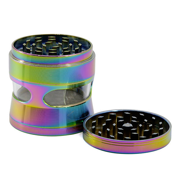 Ice Blue Thin Waist Side Transparent Window 4 Piece Zinc Alloy 63MM Weed Grinder