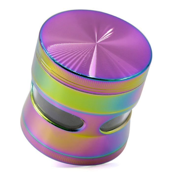 Ice Blue Thin Waist Side Transparent Window 4 Piece Zinc Alloy 63MM Weed Grinder