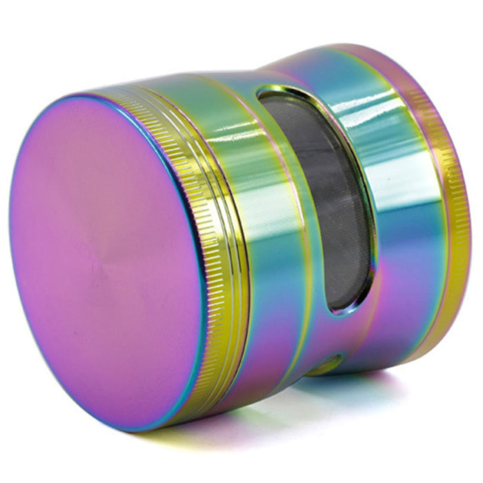 Ice Blue Thin Waist Side Transparent Window 4 Piece Zinc Alloy 63MM Weed Grinder