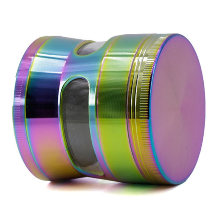 Ice Blue Thin Waist Side Transparent Window 4 Piece Zinc Alloy 63MM Weed Grinder