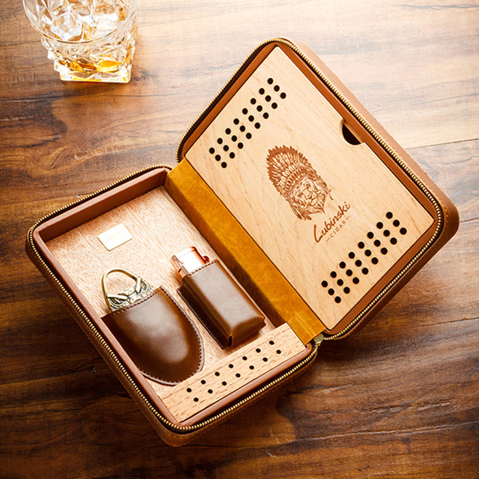 LUBINSKI Portable Humidor Set Crocodile Ridge Cedar Humidor Cigar Set Cigar Humidor