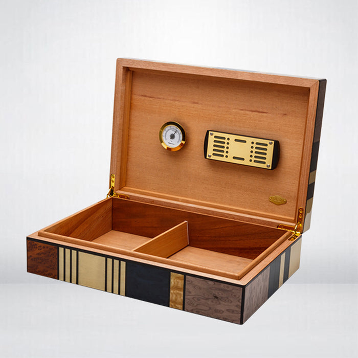 LUBINSKI Cigar Box Cedar Wood Creative Wood Grain Parquet Large Capacity Cigar Humidor Cigarette Case