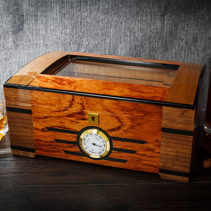 LUBINSKI Cigar Box Cedar Wood Grain Parquet Baking Lacquer With Windows Cigar Box Humidor Cigarette Case