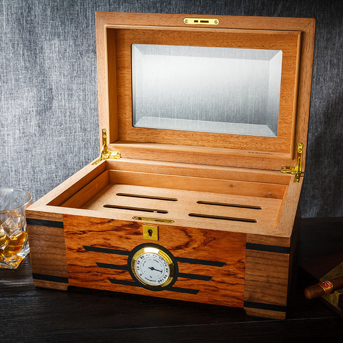 LUBINSKI Cigar Box Cedar Wood Grain Parquet Baking Lacquer With Windows Cigar Box Humidor Cigarette Case