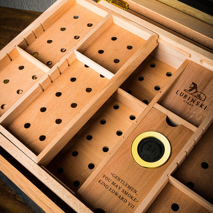 LUBINSKI Cigar Box Lake Blue Multi-Layered Large Capacity With Windows Cedar Wood Cigar Humidor