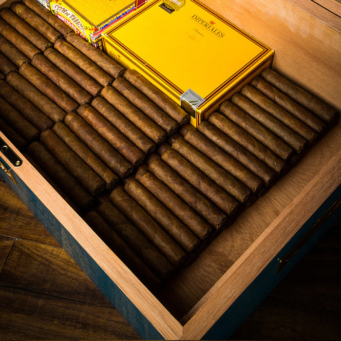 LUBINSKI Cigar Box Lake Blue Multi-Layered Large Capacity With Windows Cedar Wood Cigar Humidor