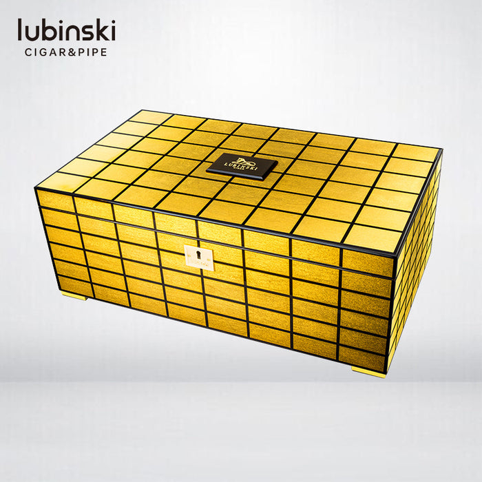 LUBINSKI Gold Leaf Cigar Box Double Cedar Wood Limited Edition Large Capacity Cigar Humidor
