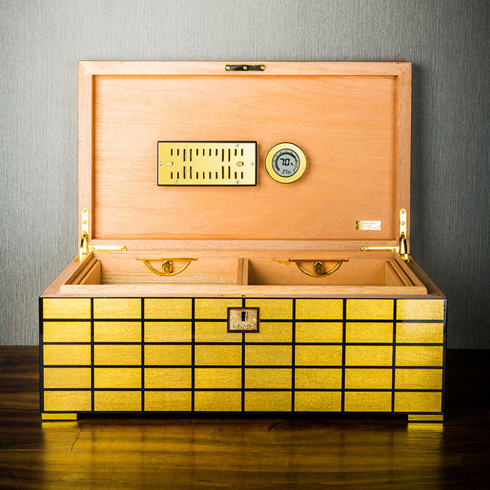 LUBINSKI Gold Leaf Cigar Box Double Cedar Wood Limited Edition Large Capacity Cigar Humidor