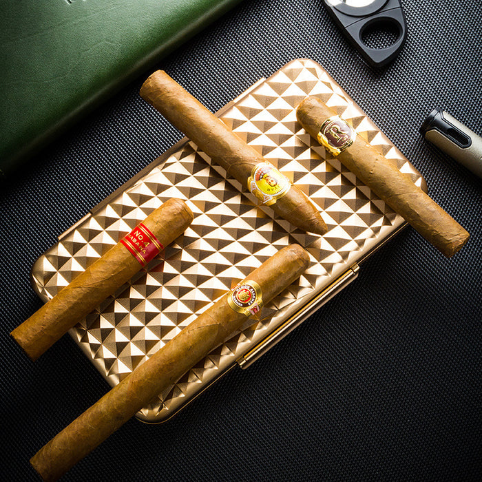 Lubinski Cigar Portable Box 5pcs Diamond-Shaped Streamline Sandblasted With Aviation Aluminum Portable Cigar Box Humidor Cigar Portable Case Set