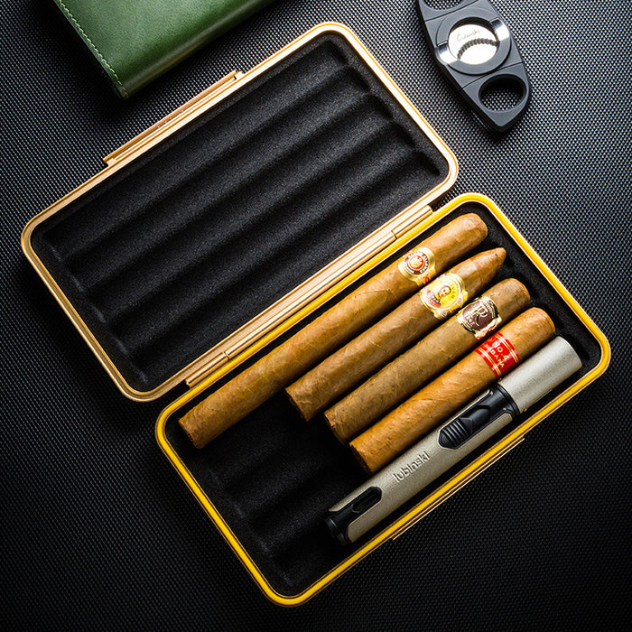 Lubinski Cigar Portable Box 5pcs Diamond-Shaped Streamline Sandblasted With Aviation Aluminum Portable Cigar Box Humidor Cigar Portable Case Set