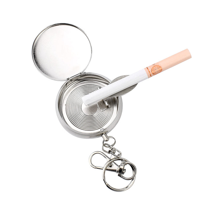 Mini Stainless Steel Ashtray with Key Chain and Cigarette Snuffer
