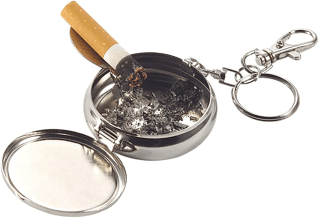 Mini Stainless Steel Ashtray with Key Chain and Cigarette Snuffer