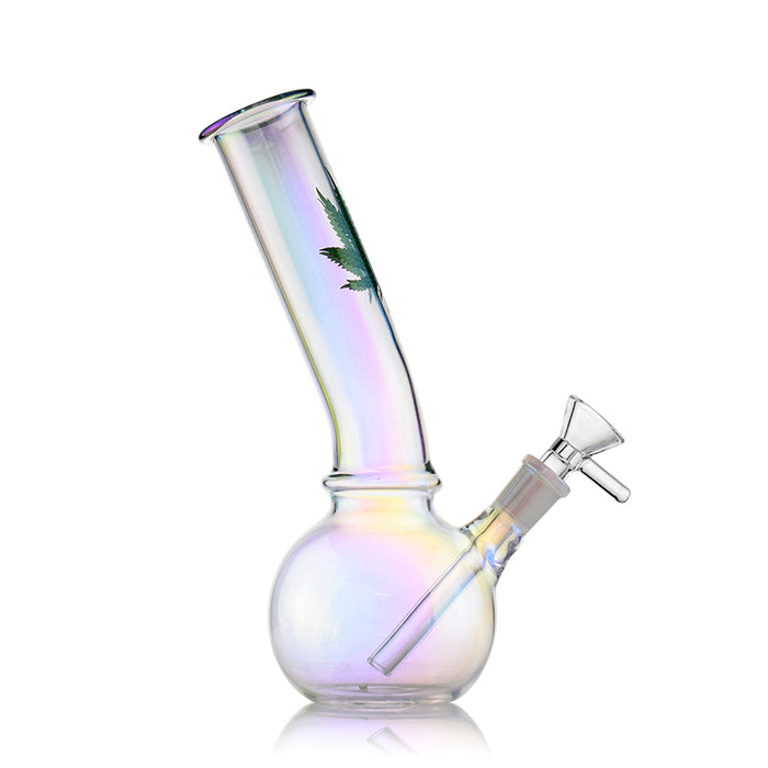 Plated Bent Neck Round Bottom Bong With Marijuana Leaf
