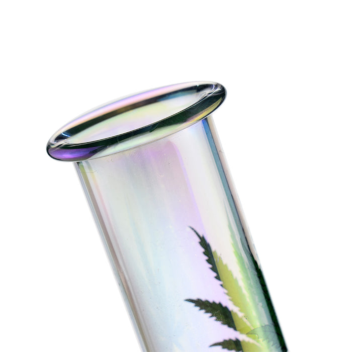 Plated Bent Neck Round Bottom Bong With Marijuana Leaf