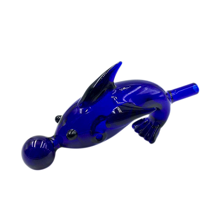 Playing Ball Dolphin Cobalt Glass Single Hand Pipe  for Smoke 105#