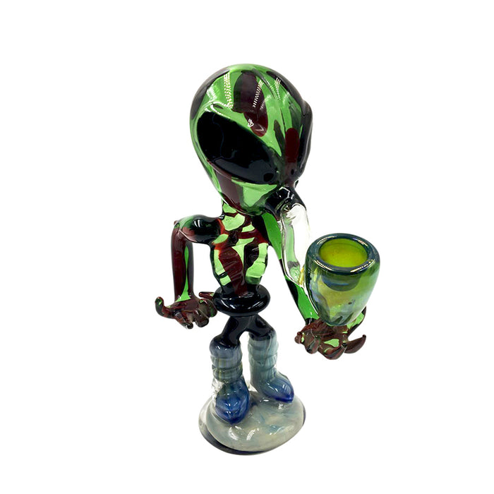 Green Aliens Smoker Glass Hand Pipe & Mini Sherlock Design 107#