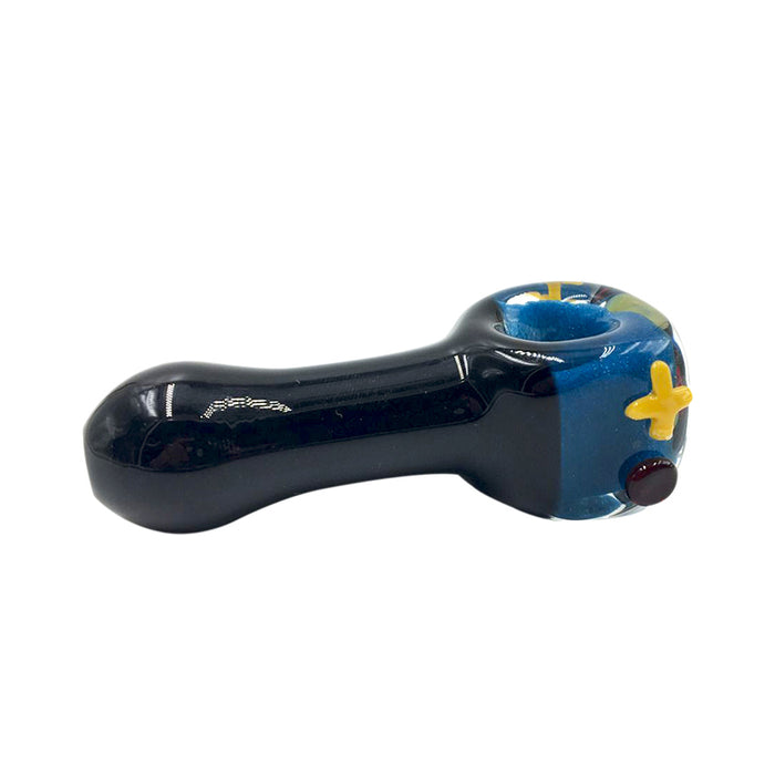 Square Happy Face Bowl Glass Hand Pipe with Black Marbles 135#