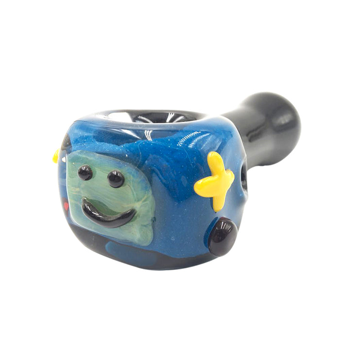 Square Happy Face Bowl Glass Hand Pipe with Black Marbles 135#