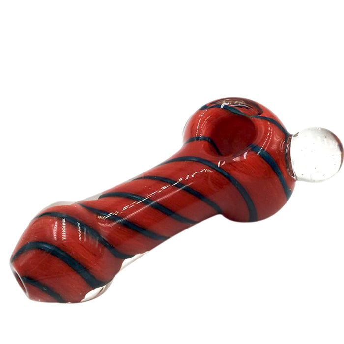Black Spiral Stripe Red Color Spoon Pipe with Big Marbles 136#