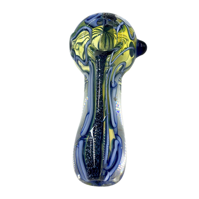 Inside-out Frit Texture Stripe Clear Glass Spoon Pipe with Black Marbles 138#