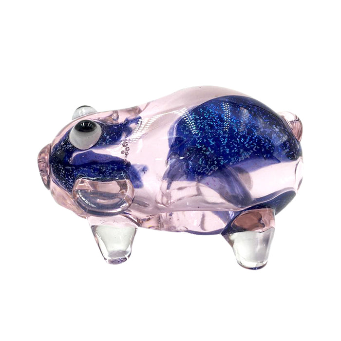 Inside-out Blue Flicker Frit Pink Pig Glass Hand Pipe 148#