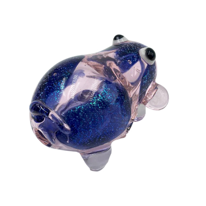 Inside-out Blue Flicker Frit Pink Pig Glass Hand Pipe 148#