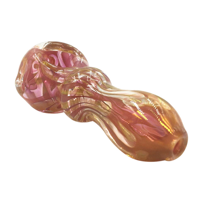 Colored Stripe Fumed Spoon Pipe with Glass Marbles & Ring Body 088#