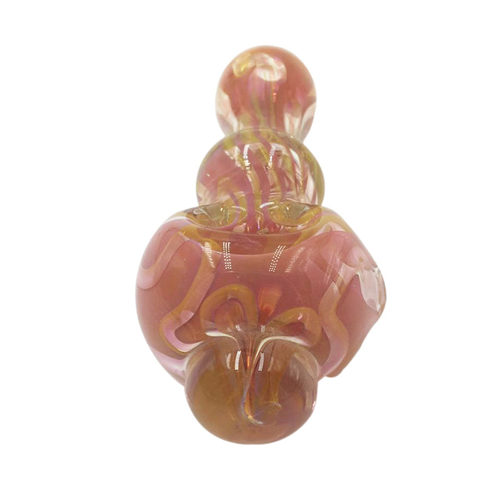 Colored Stripe Fumed Spoon Pipe with Glass Marbles & Ring Body 088#