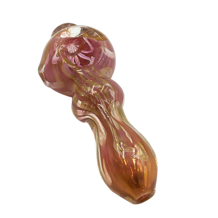 Colored Stripe Fumed Spoon Pipe with Glass Marbles & Ring Body 088#
