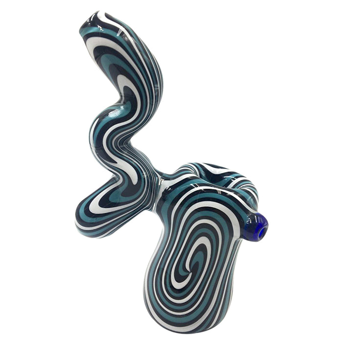 Blue Color Glass Bubbler Pipe with White Line 518#