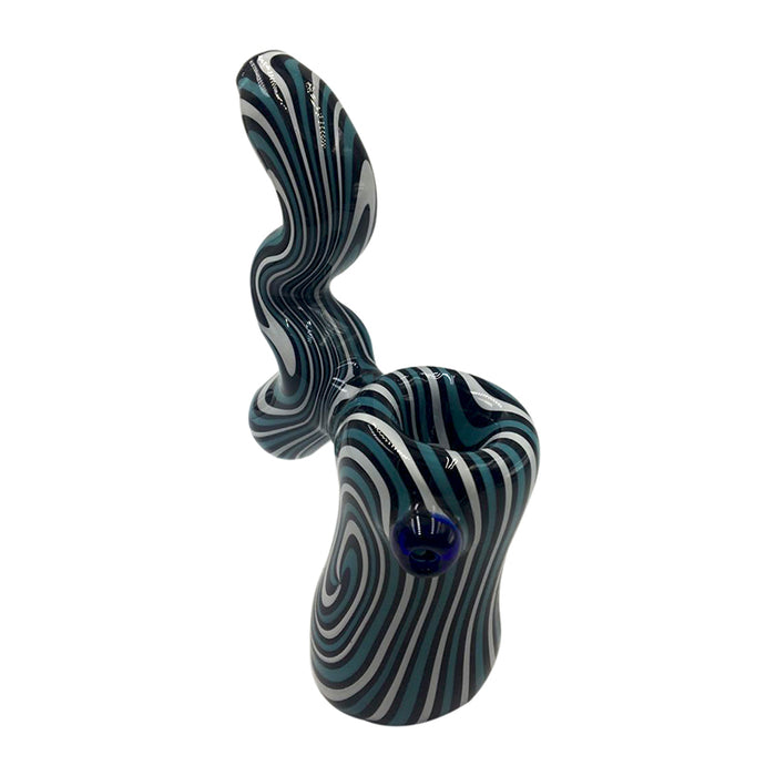 Blue Color Glass Bubbler Pipe with White Line 518#