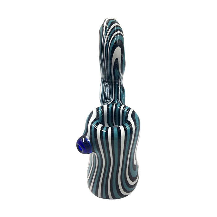 Blue Color Glass Bubbler Pipe with White Line 518#