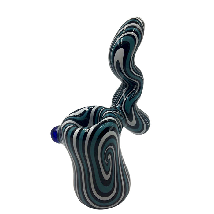Blue Color Glass Bubbler Pipe with White Line 518#