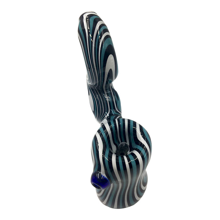 Blue Color Glass Bubbler Pipe with White Line 518#