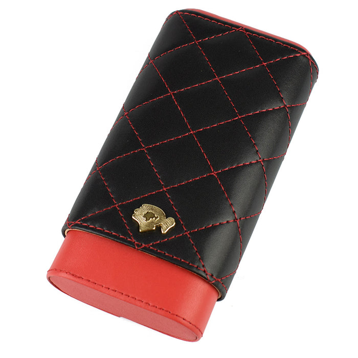 Red Black Leather Adjustable Cedar Wood Cigar Case