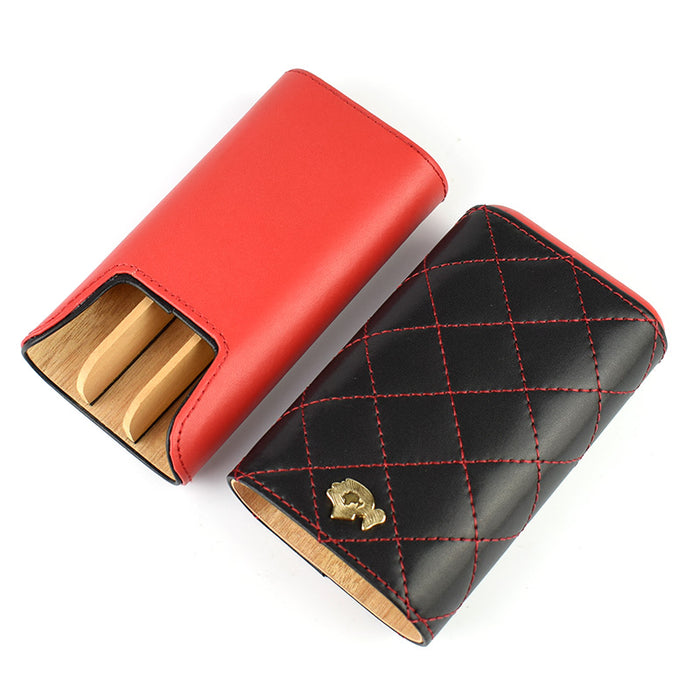 Red Black Leather Adjustable Cedar Wood Cigar Case