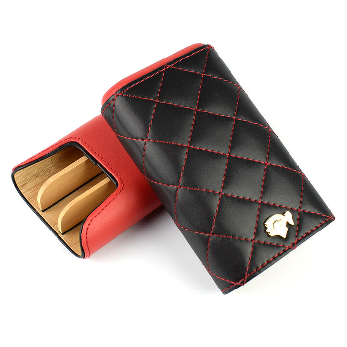 Red Black Leather Adjustable Cedar Wood Cigar Case